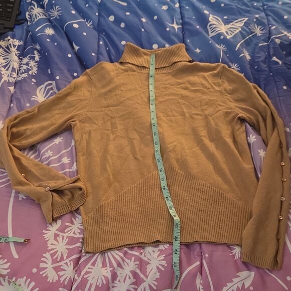 Tops - Evie Tan Knit Turtleneck Pullover Sweater Button Sleeves All The Way Up 2008